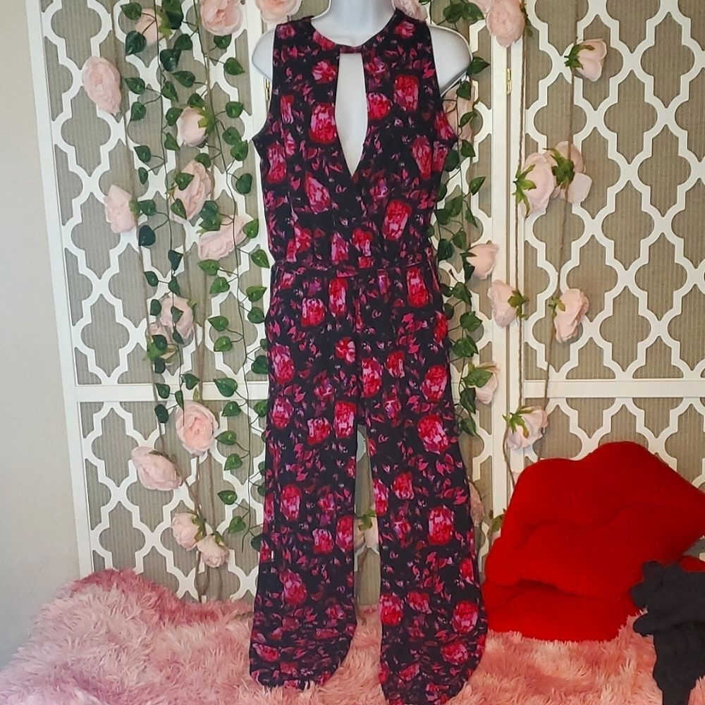 BLACK AND PINK ROSE JUMPSUIT